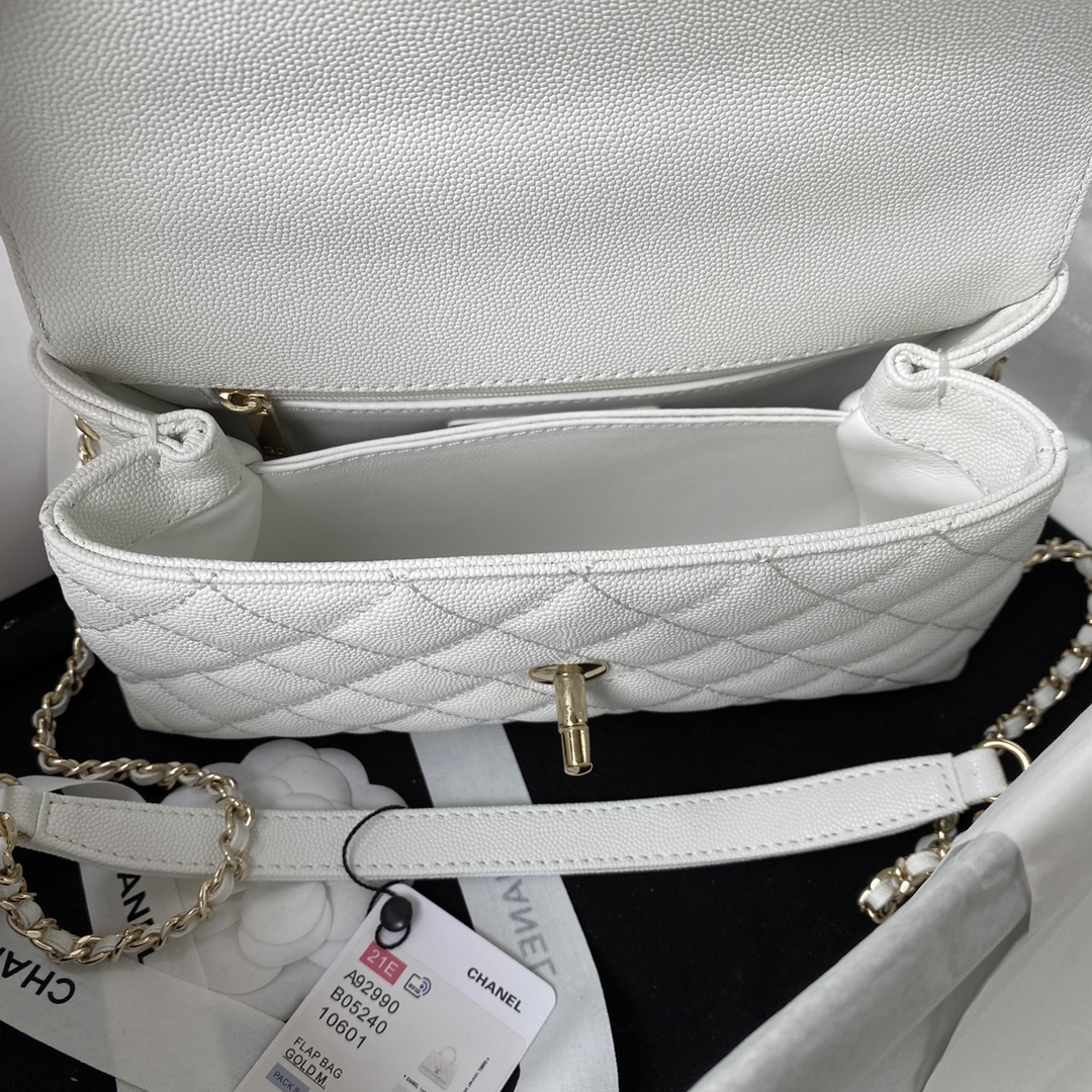 Coco Handle Small Grained Calfskin Handbag With Top Handle A92990 White